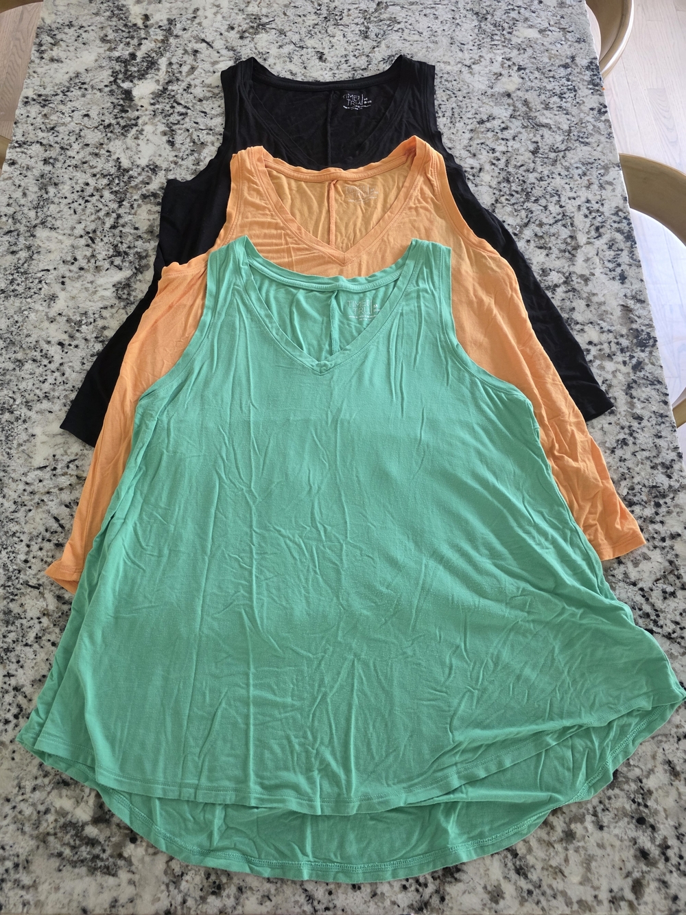 Time and Tru Women’s V-Neck Tank Tops - Black, Peach, Mint Green